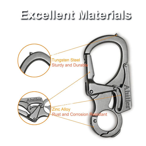 Rugged 3 Inch Carabiner Keychain Clip with Dual Locking Design and Tungsten Steel Spike, Zinc Alloy, Gunmetal Finish