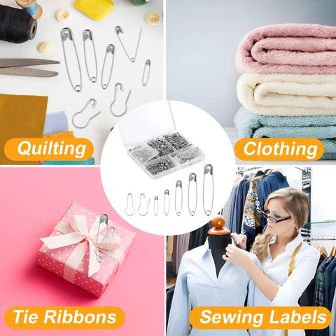 Ready To Rock Solid Stainless Steel Safety Pins 500 Pack Assorted Gourd And Round Designs 22 To 54 Millimeters Includes Nifty Storage Box Perfect For Sewing Crafting Quilting And Apparel Repair On The Fly