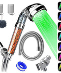 Led Shower Head With Hose And Bracket, High Pressure Handheld Filtration Showerhead With Color Changing Lights, accessories shown