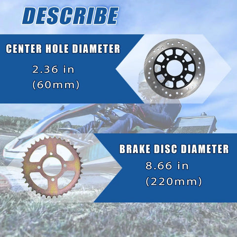 Beefed-Up Rear Axle Kit For Go Karts And ATVs 44 Inch Assembly With Pillow Block Sprockets Brake Discs Hubs Chains And Calipers Includes Master Cylinder Replacement For Drift Trikes And 4x4s with center hole and brake disc diameter details.
