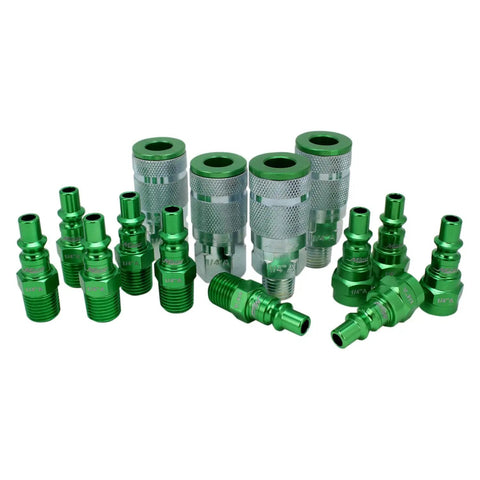 ColorFit A Style 14 Piece Coupler And Plug Kit 1 Quarter NPT Green All In One Durable Steel With Scratch Resistant Coating