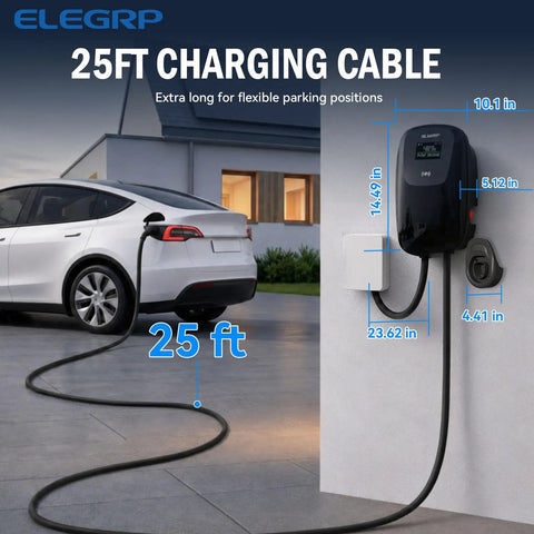 Screaming Fast 48 Amp Level 2 EV Charger With Nacs Connector And Rock Solid Hardwired 11Kw Build For Tesla Rides, 25ft cable shown.
