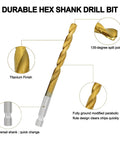 10 Pack One Quarter Inch Titanium Coated Twist Hex Shank Drill Bit Set With 135 Degree Tip HSS Impact Grade For Metal Aluminum Steel