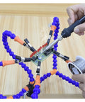 Five Arm Welding Repair Tool Soldering Station with 3X Magnifier LED Light Bench Vise, PCB and gooseneck arms in action