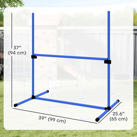4 Piece Dog Agility Jump Set With Adjustable Heights Displacing Top Bar Easy Carry Bag Durable PVC Poles Quick Height Changes Non Slip Feet in backyard