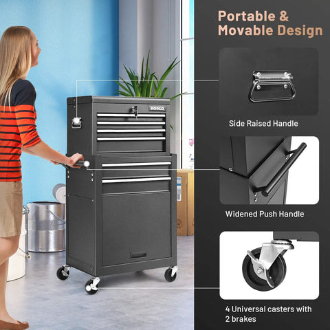 Badass Rolling Tool Chest With 6 Huge Drawers and Secure Locks, Detachable Storage Cabinet Built Tough for Garage, Glides on Smooth Universal Wheels and Includes Mounting Hooks to Keep Your Gear Locked And Loaded