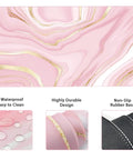 Large Extended Keyboard And Mouse Pad Set With Memory Foam Wrist Rests For Ergonomic Typing Ultra Smooth Desk Pad 3 Piece Pink Gold For Home Office Study And Gaming, featuring pink gold marble design, durable and waterproof.
