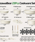 23 Piece Nonstick Ceramic Cookware Set With Detachable Handles Induction Compatible And Oven Safe Cream White Eco Friendly Kitchen