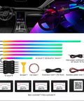 Car Interior LED Strip Light With App Control Dreamcolor RGB 6 In 1 Kit, components and installation examples in automotive cabin