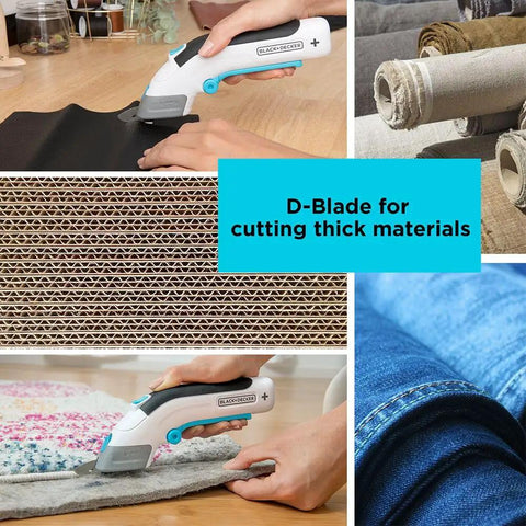 Black And Decker 4V Max Cordless Electric Fabric Craft Scissors With Usb Rechargeable Battery cutting thick wool and denim fabric.