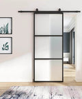 Dope 36-Inch By 84-Inch Frosted Glass Barn Door With Six-Foot Top Mounted Hardware Kit Includes Soft Close Mechanism, Black Carbon Steel Frame