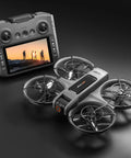 Big Screen Remote Control Drone With Dual Cameras, 4.92 Inch Display and remote showcasing FPV and prop guards