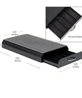 Compact Single Serve Coffee Capsule Drawer Organizer Holds 50 Small Pods Upright With Flat Base, Black Finish, Dimensions Shown