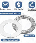 Four Pack NTA1220 Thrust Needle Roller Bearings With Matching Washers 3/4 Inch Inner Diameter showing steel materials and features.