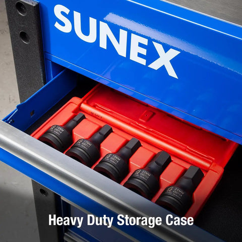 Three Quarter Inch Drive Impact Hex Driver Set Five Piece Metric 14mm To 24mm CrMo Steel in red storage case