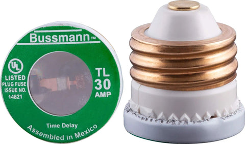 Type T TL 30 Amp Time Delay Fuses 2 Pack 125VAC UL Listed for motorized appliances, green labeled TL 30 amp fuse and side view