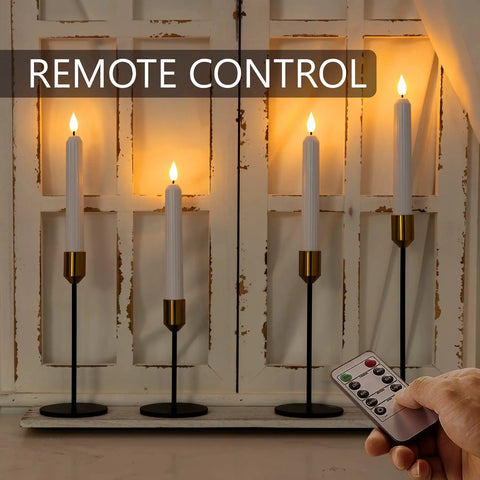 Remote controlled Flameless Flickering LED Taper Candles 7 Inch Ivory Plastic Roman Column on stands