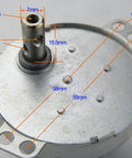 Top view of 12V DC Gearbox Motor JS-50 With 10 RPM CW CCW, M4 Thread Shaft, 7mm Shaft Diameter showing measurements