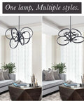 Contemporary Black Sputnik Chandelier Ceiling Light 6 Light Mid Century Geometric Circle Pendant in modern living room.