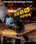 Cordless 21V Angle Grinder With Brushless Motor Delivers Up To 9500 RPM Lightweight 4-1/2 Inch Tool in action cutting metal