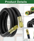Front view of HVAC vacuum hose, 6 ft long, 3/8 in ID, black with brass 3/8 to 1/4 in fittings.