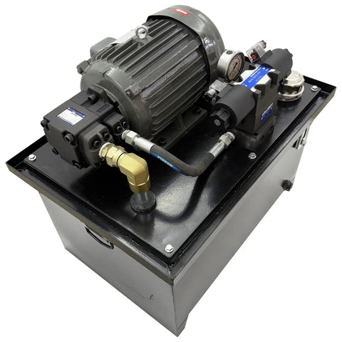 Dinenovote 3750w Hydraulic Power Unit With 80L Tank, Double-End Valve And Quantitative Vane Pump, 14Mpa Pressure Rating, Hard Tube Wiring For Continuous Industrial Use. Compact design with steel tank and pump components.