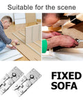 Fix Your Loose Sectional Couch Dead Quick With Heavy Duty Sofa Connectors Six Piece Interlocking Clip Kit Locks modular furniture parts being installed.