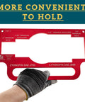 Must Have King Pin Wear Gauge For Trailers 2 Inch And 3.5 Inch Aluminum Alloy Tool With Handle Detect SAE J700 And J848 Kingpins, Easy 360 Degree Spin To Check Pin Wear On Level Ground, Built Tough For Real Trailer Work. Red aluminum king pin wear gauge with gloved hand