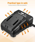 18V Battery Charger For Ridgid Tools with cooling channel, safe heat dissipation, Fast Reliable Charging With R86092 and 18V Hyper Lithium Ion Packs