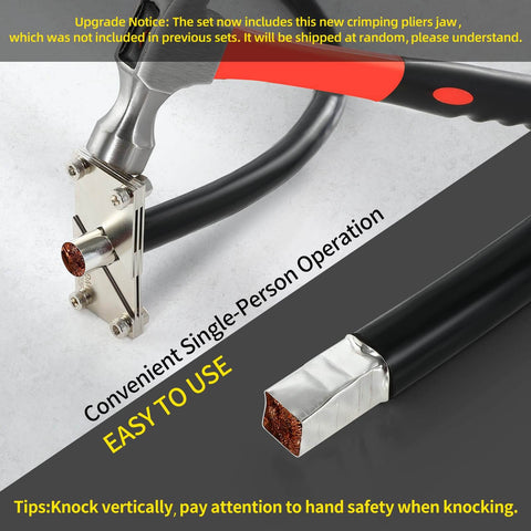 Close-up of Heavy Duty Ferrule Crimping Tool Kit with wire and crimping tool showing single-person operation feature.