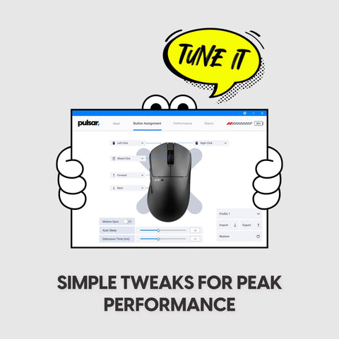 Ultra Lightweight Wireless Gaming Mouse With Dope Minimalist Build And Tight Sensor Tracking For Rapid Flick Shots And Featherlight Control In Jet Black That Slams Performance software interface showing button assignment and settings.