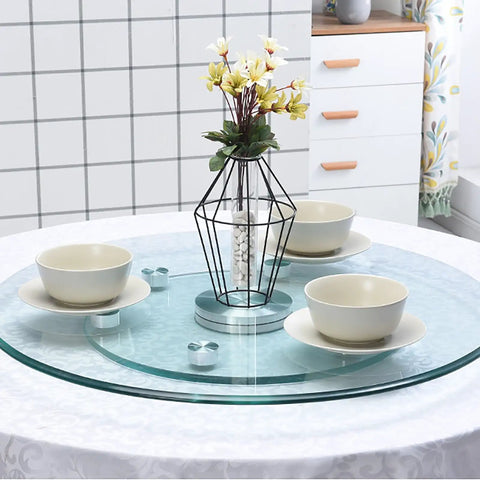 Large Round Glass Lazy Susan Turntable For Dining Tables 360 Degree Swivel Serving Tray Clear Tempered Glass 47 Inch Ideal For Banquets