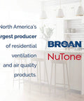 Broan and NuTone logos on kitchen background, highlighting residential ventilation leadership