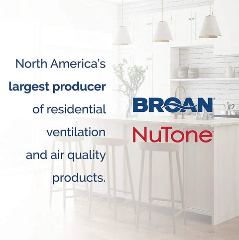 Broan and NuTone logos on kitchen background, highlighting residential ventilation leadership