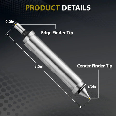 Double End Edge Finder and Center Finding Tool for Machinists Ultra Precision Edge Detection to Within 0.0001 Inches Smooth Ground Surfaces for Quick Setup and Accurate Alignments, 1/2 in shank