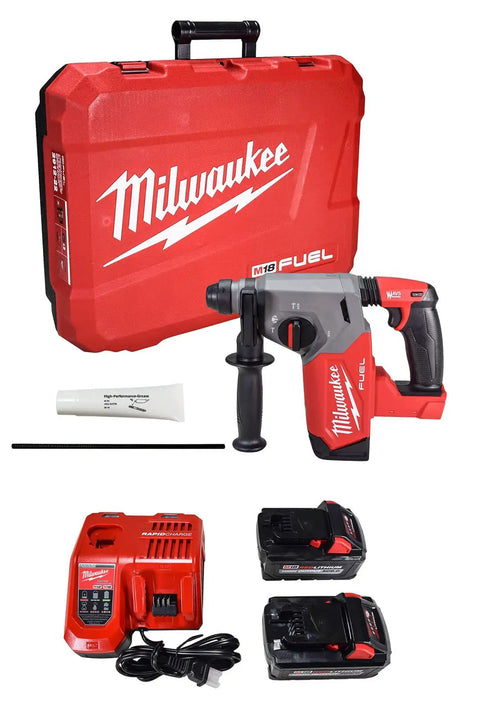 One Inch Sds Plus Brushless Rotary Hammer Cordless Kit Featuring Dual Six Ah Batteries And Fast Charger with charger and accessories