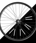 72 Pack Reflective Spoke Skins for Bikes and Motorcycles, 0.2 Inch Plastic Spoke Covers, shown installed on bike wheel
