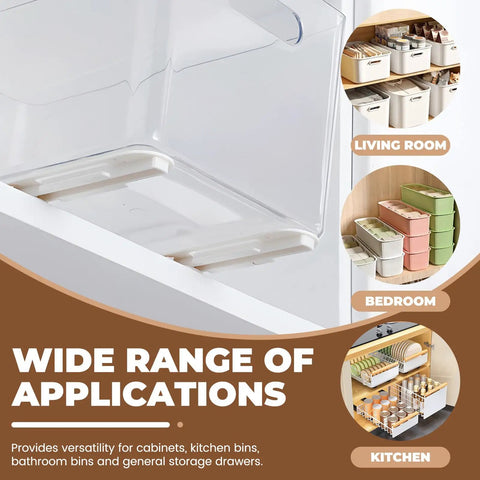 Super Slick Self Stick Adhesive Pull Out Cabinet Drawer Sliders With Heavy Duty Bottom Mount Rails for DIY Bin Organizers in Action