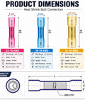 Blue Heat Shrink Butt Connectors 100 Pack 16 Thru 14 Awg Beefy Copper Crimp Wire Splices dimensions chart for various sizes.