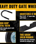 Straight Up Solid Gate Roller Wheels To Take The Drag Out Of Metal Tube Fences Smooth Six Inch Black Anti Sag Tracks, adjustable u-bolt and solid rubber wheel.