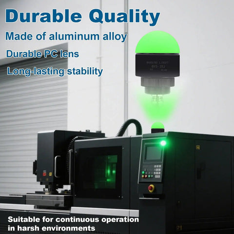 24V DC Industrial Warning Light With Buzzer, 3 Color Single Layer LED Signal Tower Indicator on machinery, green light glowing