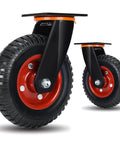 8x2 Inch Heavy Duty Casters Set Of 2 with Solid Rubber Wheels Knobby Tread 3600 Lbs Total Capacity, front view