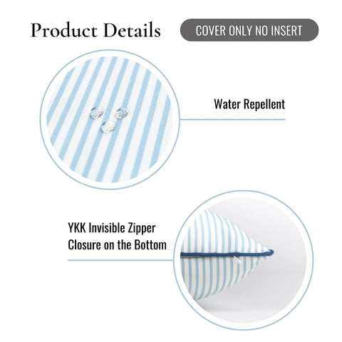 Coastal Hampton Style Outdoor Indoor Pillow Cover 20x20 Water Resistant Blue Stripe for Backyard Patio with Invisible Zipper