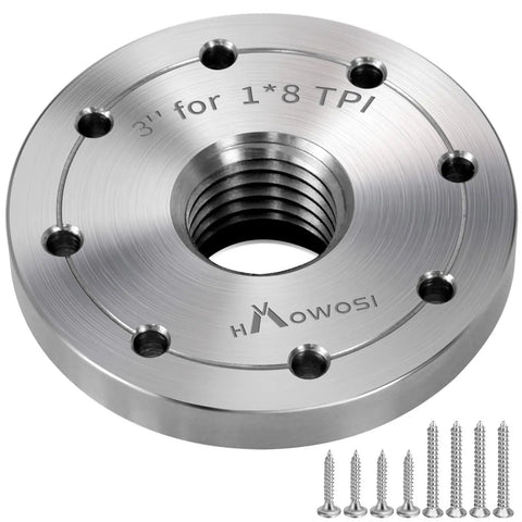 Heavy Duty 3 Inch Steel Wood Lathe Faceplate With 1 Inch By 8 Tpi Thread, Eight Mounting Holes, Thick Flat Plate For Woodturning