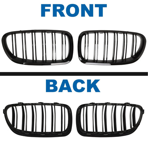 Front Kidney Grille Double Slats In Glossy Black For BMW 5 Series F10 F11 F18 2010 To 2017 Sedans ABS Plastic Construction