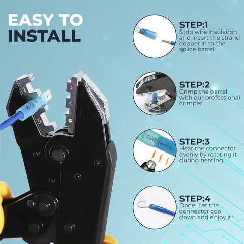 Ultimate 302 Pcs Heat Shrink Wire Connectors And Waterproof Electrical Terminals Kit For Cars Trucks And Electronics Featuring Red Blue Yellow Sized Spades Forks Rings And Quick Disconnects For Serious Diy Repairs. crimping steps with blue ring terminal