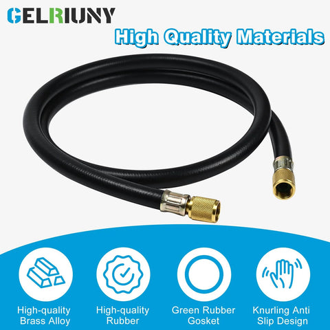 GELRIUNY 3/8" heavy-duty charging vacuum hose with brass fittings, 5 ft, black rubber