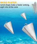 Image showing 5 Pack Pyramid Sinkers Saltwater Lead Fishing Weights 1 Oz To 32 Oz Triangle Surf Bank River Catfish Pompano Sinker Set