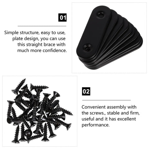 Stainless Steel Straight Bracket Set 24 Pcs For Furniture Repair And Wood Joining Black Flat Corner Braces Heavy Duty