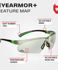 Legit Anti Fog Safety Glasses With Scratch Resistant Coating Serving Boss Level Uv Defense And A Fly Wraparound Silhouette showing features like soft rubber tips and adjustable arms.